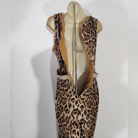 Leopard Sequined Jumpsuit By Gail McGinnis Productions Gold Size M - Picture 6 of 8
